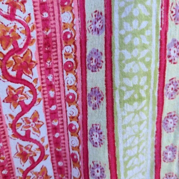 Indian Hand Stamped Red Green Pink White Wrap Scarf - Picture 2 of 7